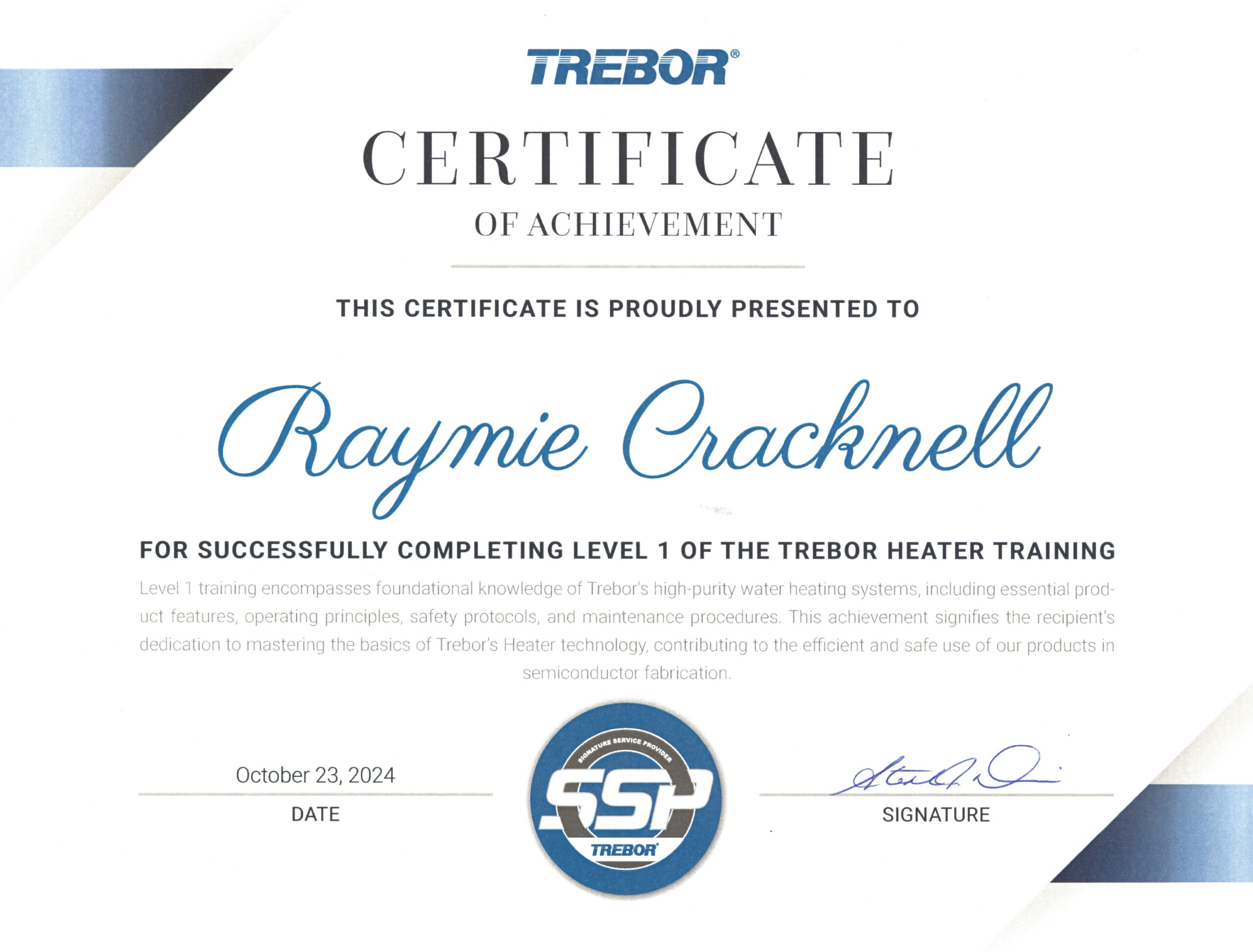 Raymie SSP Certificate 2024